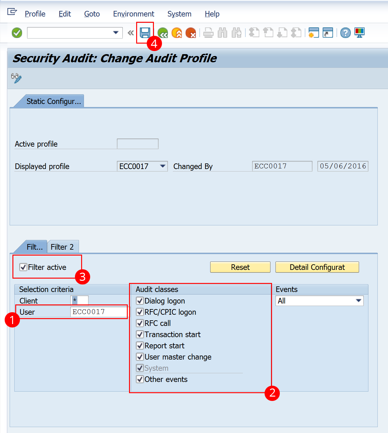 SAP - security audit - change audit profile
