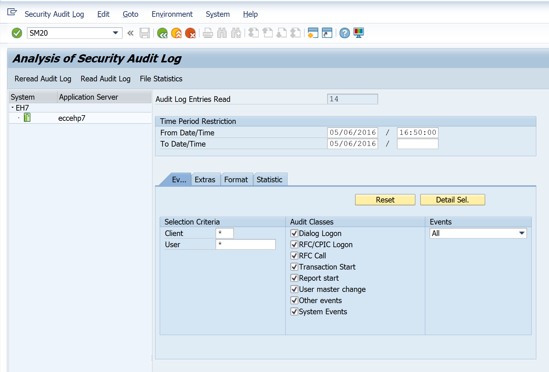 SAP - SM20 - analysis of security audit log