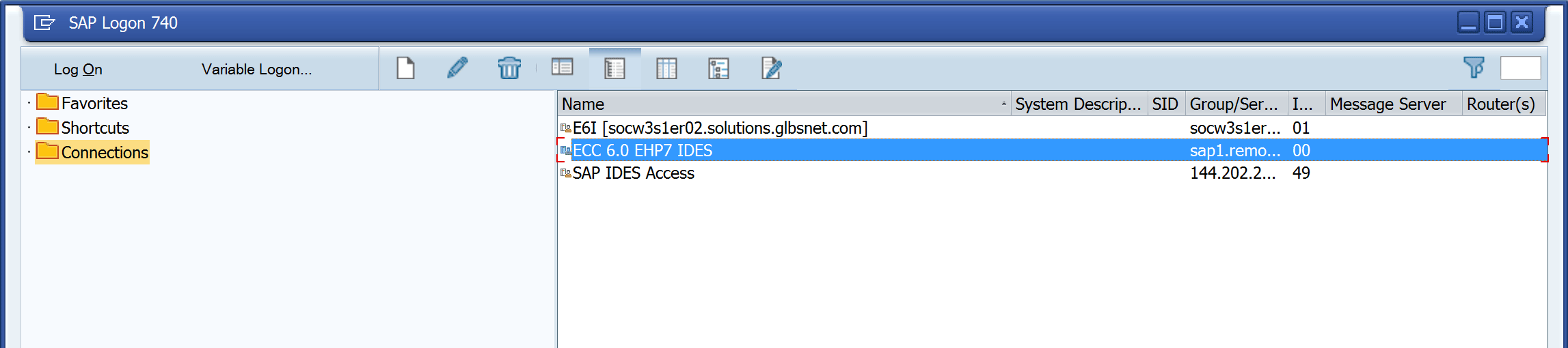 SAP GUI available systems