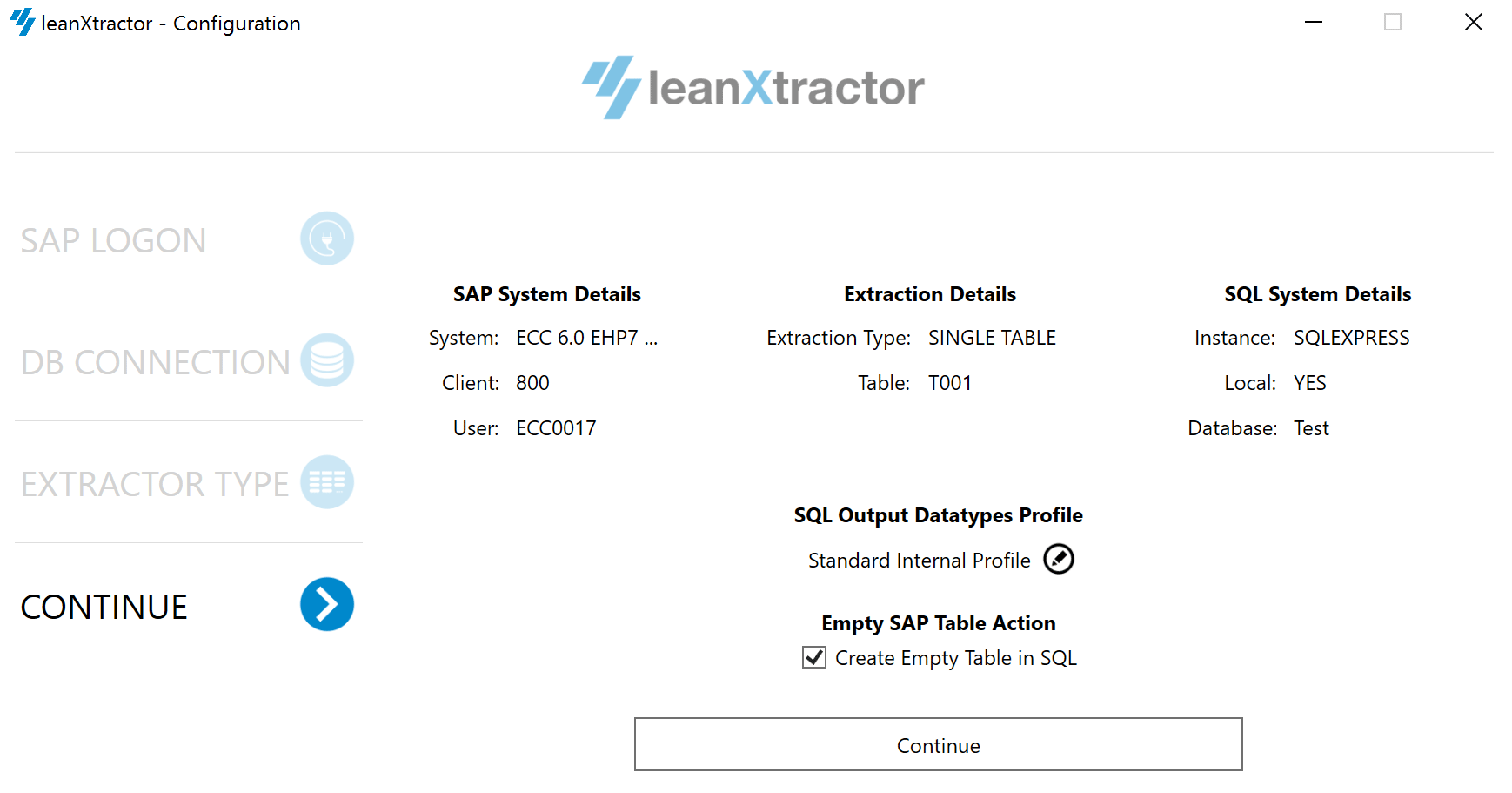 SAP data extractor - settings overview